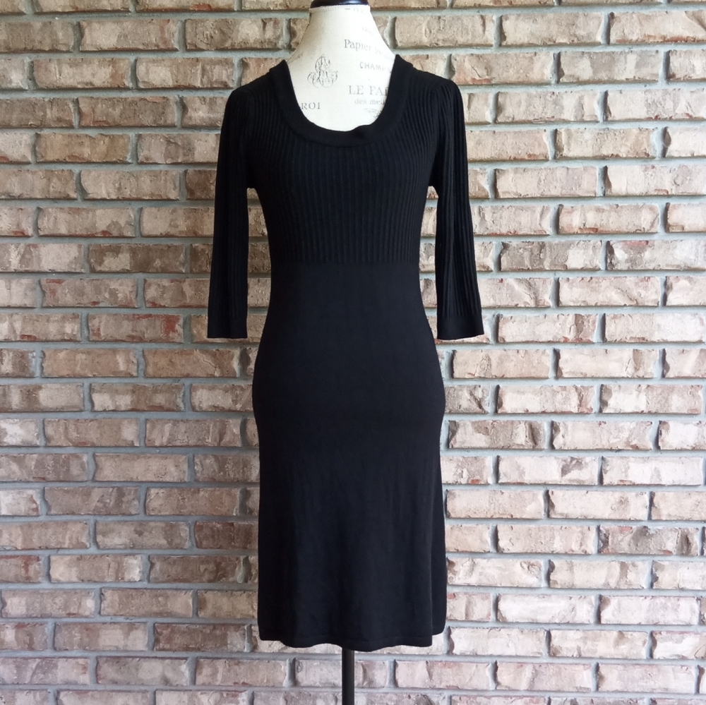 Athleta Black Bodycon Ribbed Midi Sweater Dress.